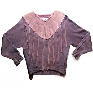 VINTAGE PIONEER WEAR PINK FRINGE WESTERN LEATHER SWEATER JACKET SIZE MEDIUM